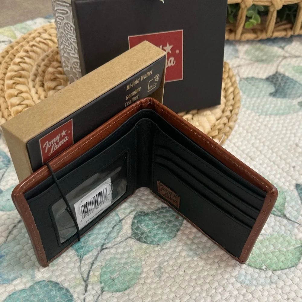 Tony Lama Black and Brown Leather Wallet
